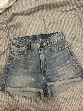 G-Star Faded Blue High-Rise Rolled Hem Denim Shorts